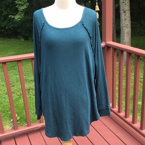 New! LC Lauren Conrad 0X mystique blue Raglan long sleeve ruffled top.